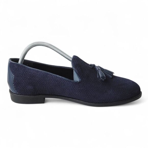 House of Hounds Embossed Tassel Slip-on Suede Loafers Blue / Black Men's 8/41 - Picture 7 of 12